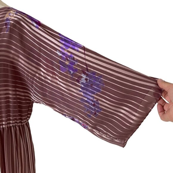 Hanae Mori Vintage 70s Womens Maxi Dress Size 12 Pink Purple Floral Chiffon - Picture 16 of 16